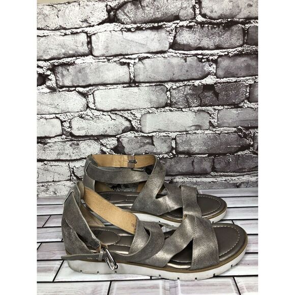 Sofft Maribel Pewter Leather Buckle Strappy Wedge Sandals Women’s Sz 10M US/42EU - Picture 12 of 16